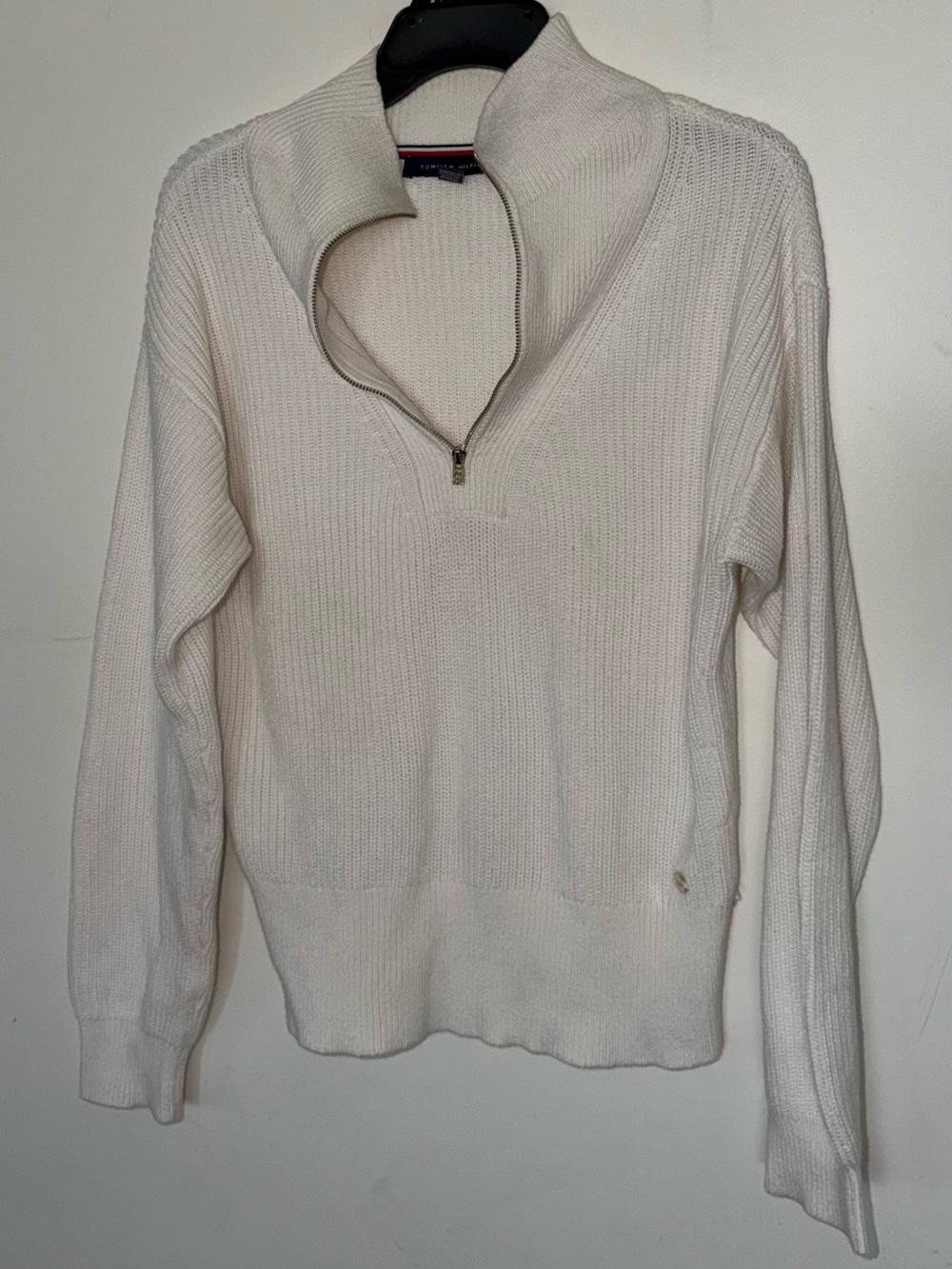 Tommy Hilfiger Cream Half-Zip Ribbed Turtleneck Sweater